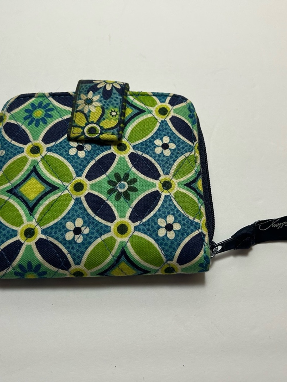 Vera Bradley Floral Geo Compact Wallet in Green & Navy